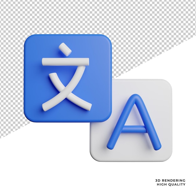 Translator language front view icons 3d rendering illustration on transparent background