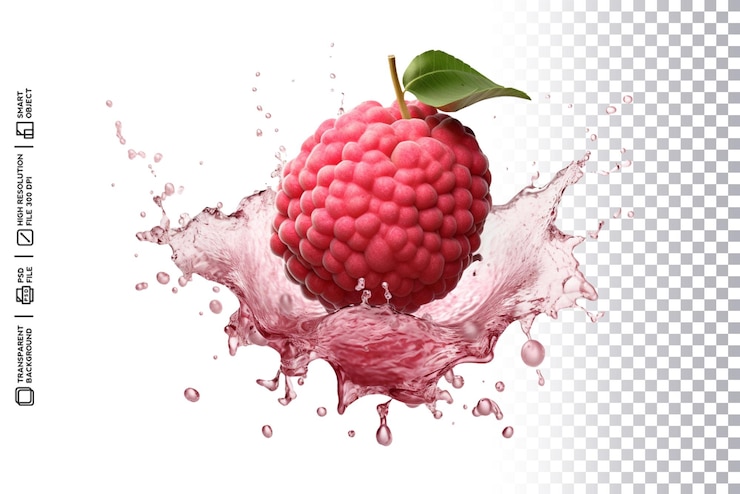 PSD translucent lychee fruit splash with transparency