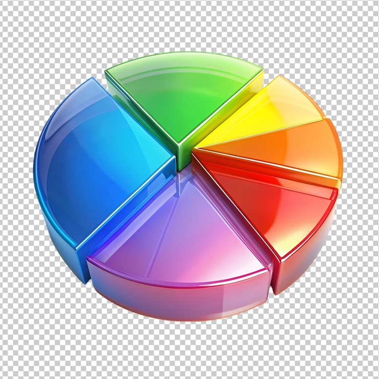 PSD translucent multicolored pie chart segment on transparent background