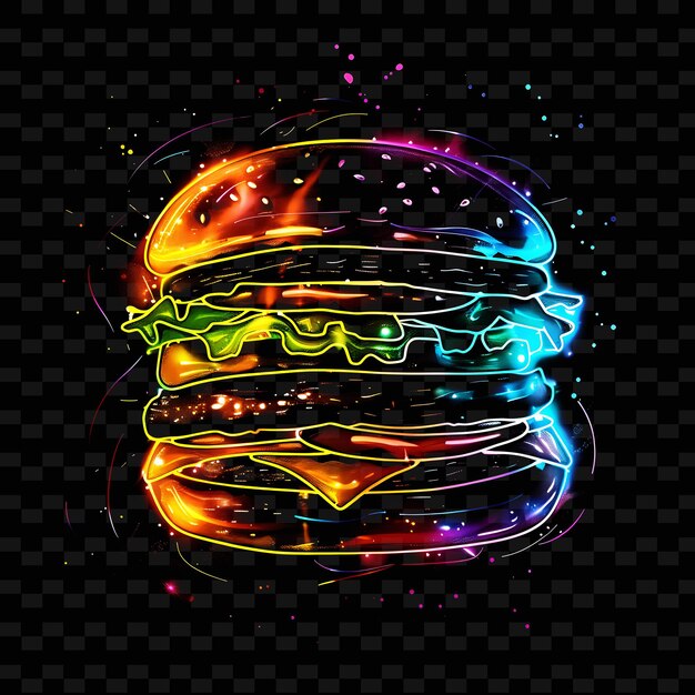 PSD translucent watercolor luminescent burger icon with line art outline y2k shape trending decorative