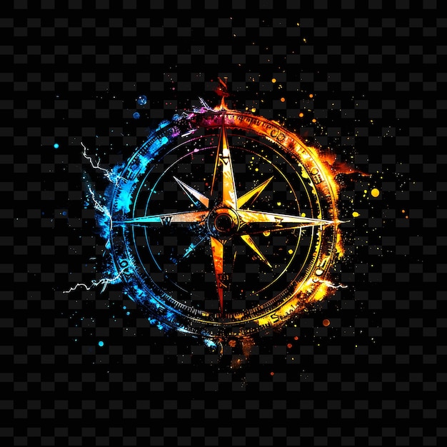 PSD translucent watercolor luminescent compass icon with line ar outline y2k shape trending decorative