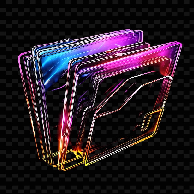 PSD translucent watercolor luminescent folder icon with line art outline y2k shape trending decorative