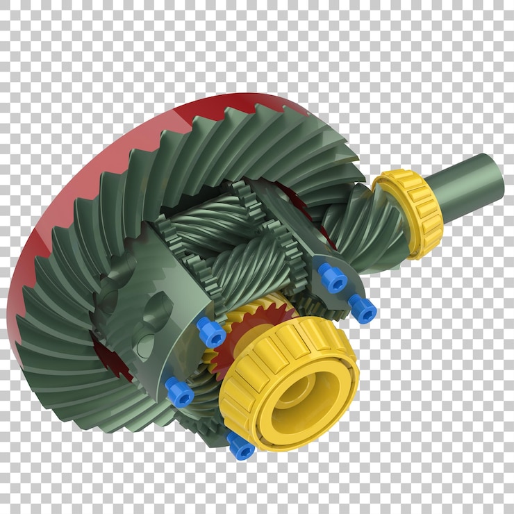PSD transmission cog wheels isolated on transparent background 3d rendering illustration