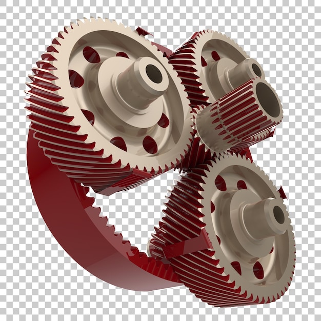 Transmission cog wheels on transparent background 3d rendering illustration