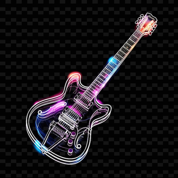 PSD transparant holographic twinkling guitar icon met minimalis outline y2k vorm trending decoratief
