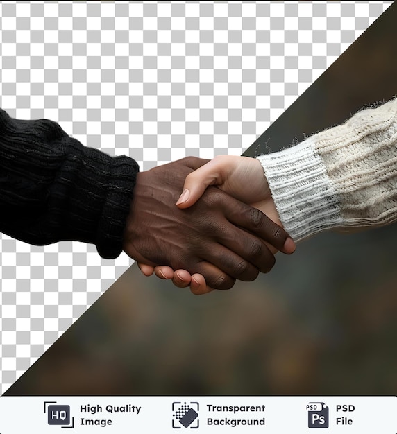 PSD transparant object multi-etnische handen van witte vrouw en zwarte man die elkaar zachtjes aanraken eenheid en inclusie concept