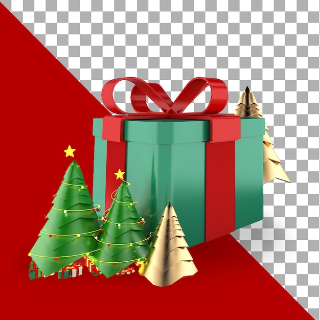 Transparant realistic 3d box gif and tree christmas day