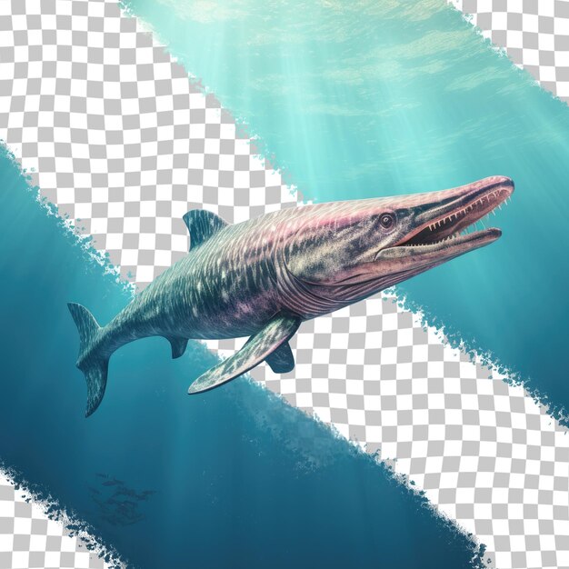 PSD transparante achtergrond 3d-weergave van een prehistorische vis genaamd liopleurodon