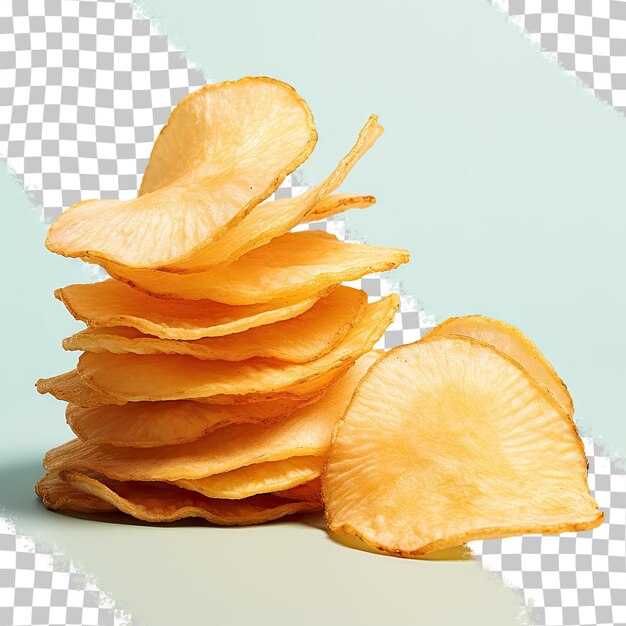 Transparante achtergrond met een geïsoleerd paar verschillende verkorte stapel aardappelchips