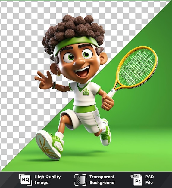 Transparante achtergrond met geïsoleerde 3d-tennisspeler cartoon acing een serve