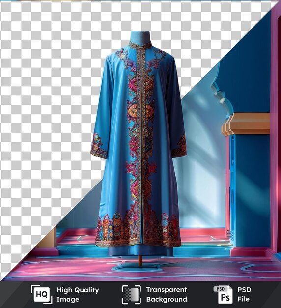 PSD transparante achtergrond met geïsoleerde ramadan traditionele kurta hangen op een blauwe muur