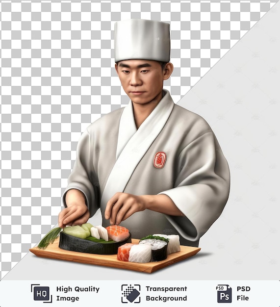 PSD transparante achtergrond met geïsoleerde realistische fotografische sushi chef _ s sushi de kunst van het koken