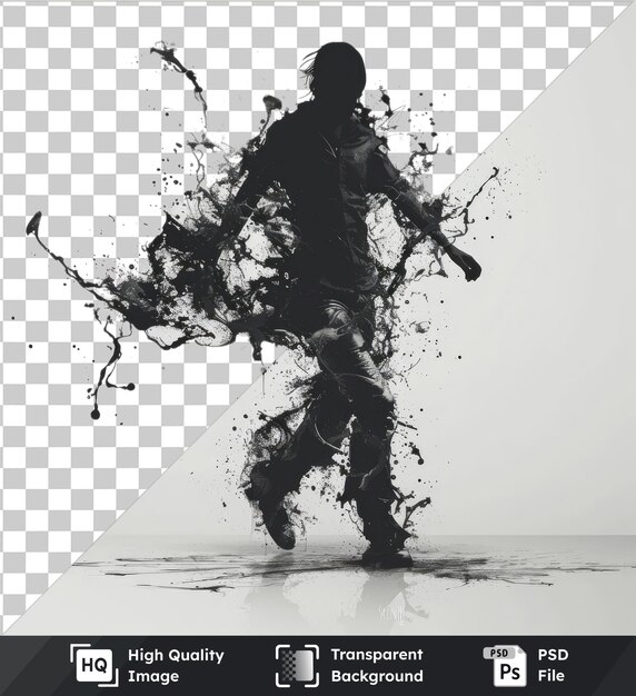 PSD transparante achtergrond met geïsoleerde stencil kunst splashes vector symbool spray schaduw van een man