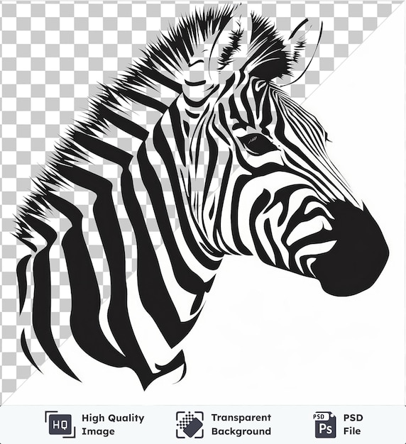 PSD transparante achtergrond met geïsoleerde vector zebra strepen symbool wild zwart en wit een zebra hoofd