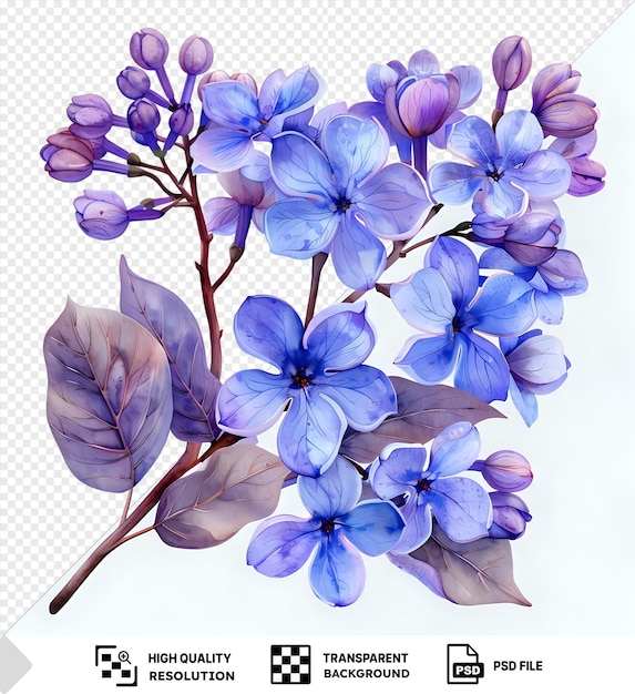 Transparante achtergrond prachtige waterverf lila bloemen clipart en bladeren waterverf bloemen elementen waterverfbloemen waterverf schilderijen waterverf paarse bloemen blauwe bloemen blaue bloemen