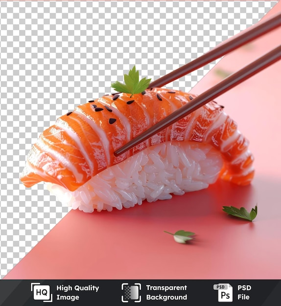 Transparante achtergrond psd eetstokjes met een stukje nigiris sushi