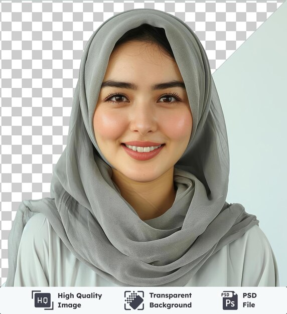 PSD transparante achtergrond psd jonge glimlachende zelfverzekerde aziatische moslimvrouw in hijab studio casual hijab mode hijab fashion hijab outfit hijab mode hija