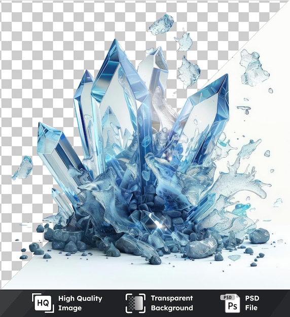 PSD transparante achtergrond psd kristal ijsscherven splash vector symbool scherpe blauwe kristallen op een geïsoleerde achtergrond