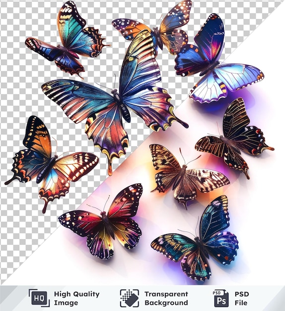PSD transparante achtergrond psd met metalen vlinders collectie in blauw zwart en bruin