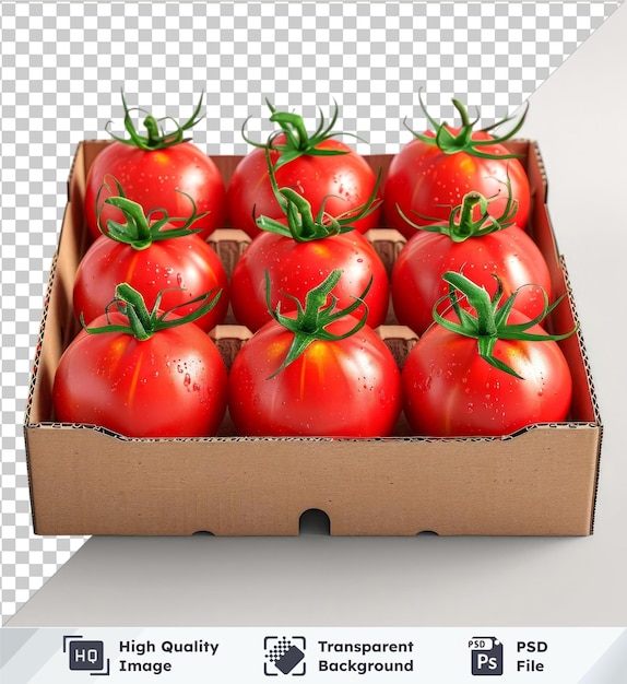 PSD transparante achtergrond psd verse tomaten in recycleerbare kartonnen doos mockup