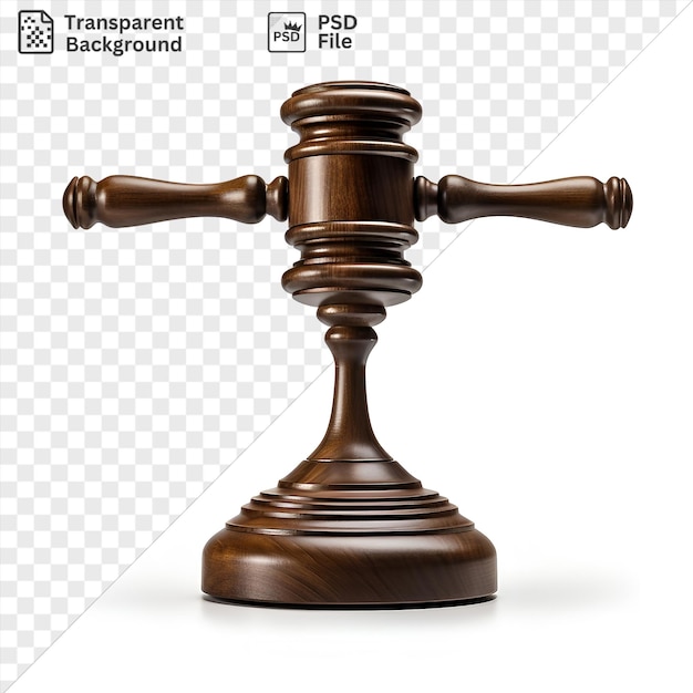 Transparante achtergrond realistische fotografische rechters hamer op een houten basis met een witte schaduw