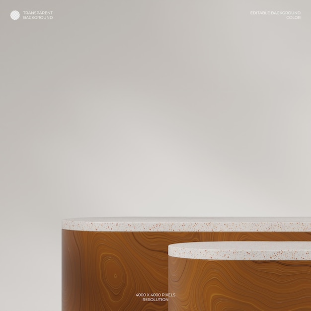 transparante achtergrond van terrazzo patroon podium in vierkante houtnerf platform rendering 3d