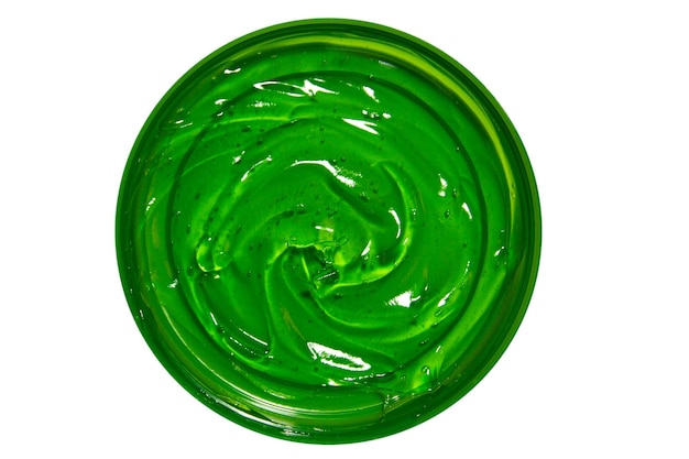 PSD transparante groene cosmetische gel in een ronde pot op een lege achtergrond