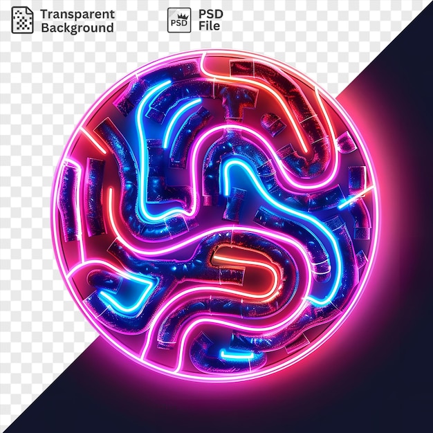 PSD transparante neon scribble chaos vector symbool elektrische doolhof in de vorm van een hersenen