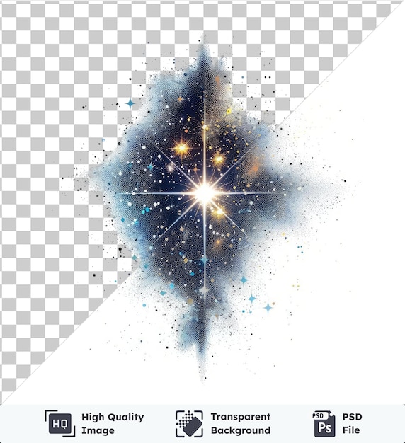 PSD transparante premium psd beeld glinsterend sterren stof vector symbool kosmische zilveren stof met een schitterende zon op de achtergrond