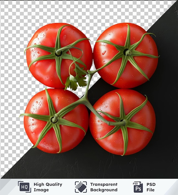 PSD transparante premium psd beeld top view verse tomaten mockup op een zwarte achtergrond