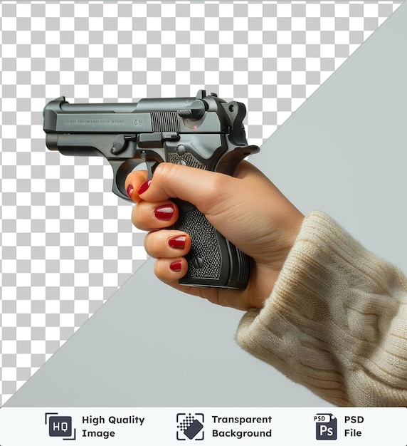 PSD transparante premium psd foto schieten pistool vrouw hand gebaren geïsoleerd op geïsoleerde achtergrond