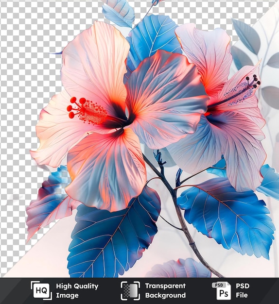 PSD transparante premium psd foto van hibiscus bloemen clipart en bladeren verschillende waterverf bloemen
