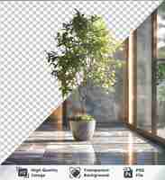 PSD transparante premium psd-foto van zoni-plant op een tegelvloer met groene planten, bruine pot en