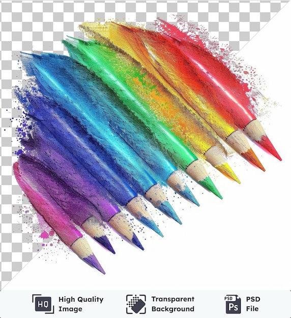 Transparante psd afbeelding abstract krijt etsen vector symbool regenboog veelkleurige potloden op een geïsoleerde achtergrond