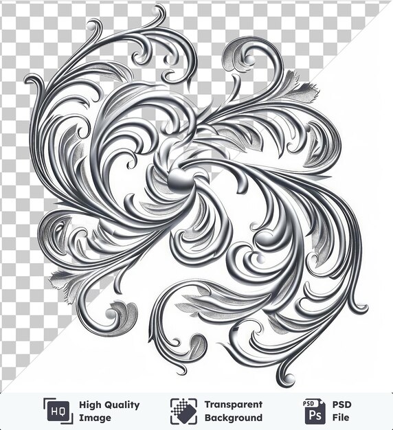 PSD transparante psd-afbeelding abstracte vector filigree-symbool versierd zilveren patroon op een geïsoleerde achtergrond