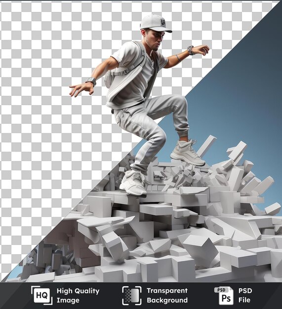 PSD transparante psd-foto 3d-parkour-atleet cartoon die gedurfde stunts uitvoert 3d-illustratie