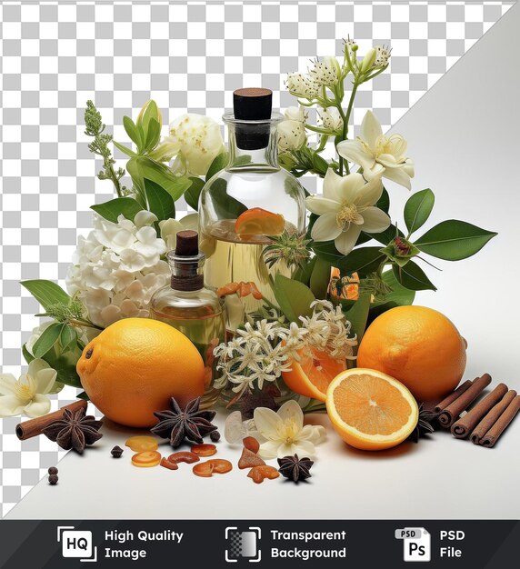 Transparante psd-foto realistische fotografische ingrediënten van parfumer_s parfum