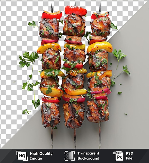 PSD transparante psd-foto shish kebab met tomaten en paprika's op een stok