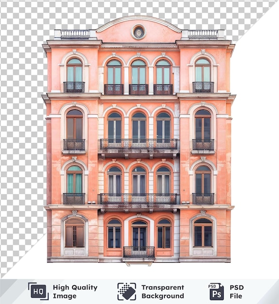 PSD transparante psd-foto van een gebouw met verschillende ramen en balkons op een transparante achtergrond