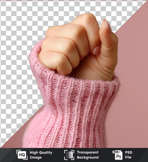 Transparante psd-foto vrouwelijke hand met opstaande vingers op een roze achtergrond