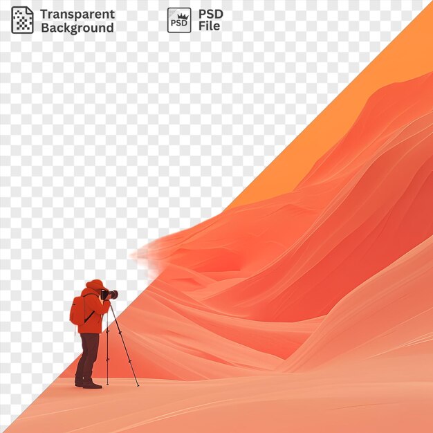 PSD transparent 3d landscape photographer capturing a sunrise scene with an orange sky and a black pant in the foreground