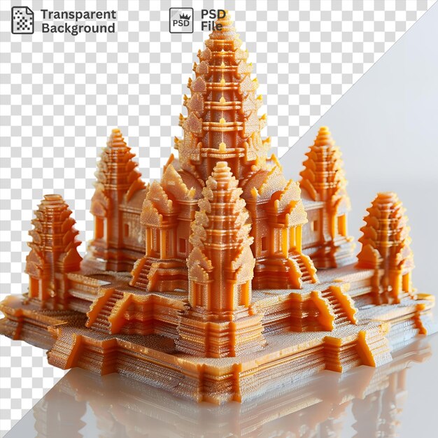 PSD transparent 3d model of the angkor wat temple featuring an orange tower