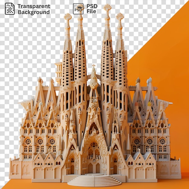 PSD Прозрачная 3d-модель церкви sagrada familia с башней