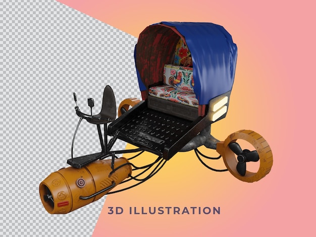 transparent 3d rendered rickshaw illustration side view