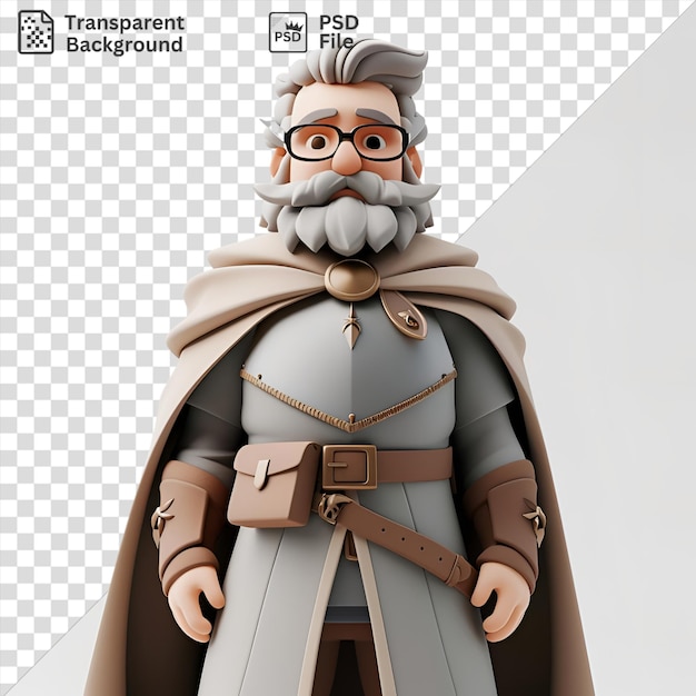 PSD transparent 3d warlord cartoon leading a rebellion with a white toy brown belt and tan and brown strap while a white hand and arm are visible in the foreground