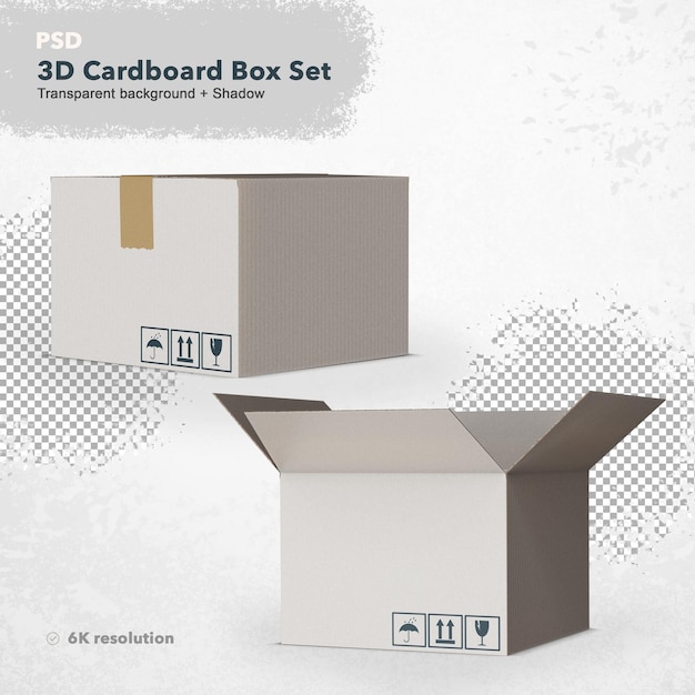 PSD transparent 3d white cardboard box double set