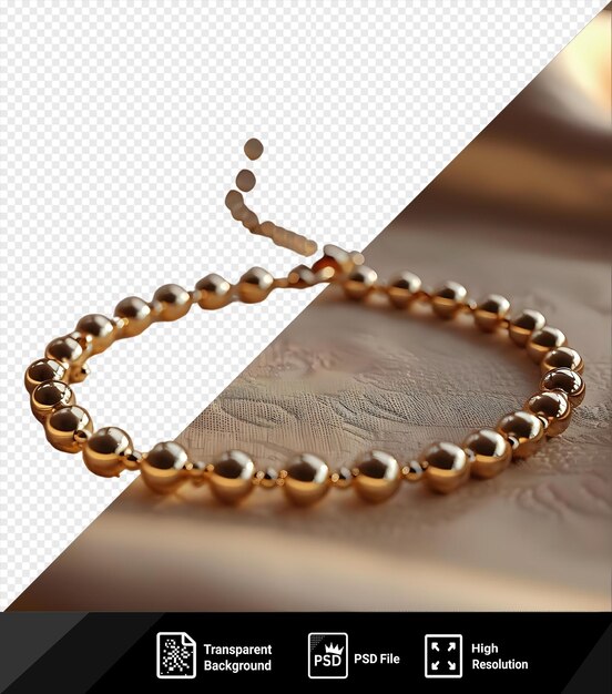 PSD transparent anklet jewellery featuring a gold and silver necklace and a gold bead complemented by a brown and gold bead png psd