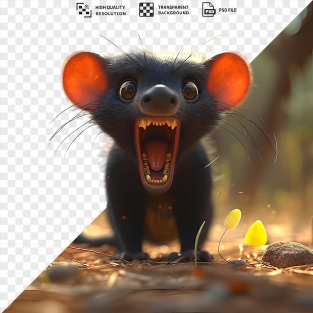 PSD transparent background 3d cartoon tasmanian devil growling in the wilderness