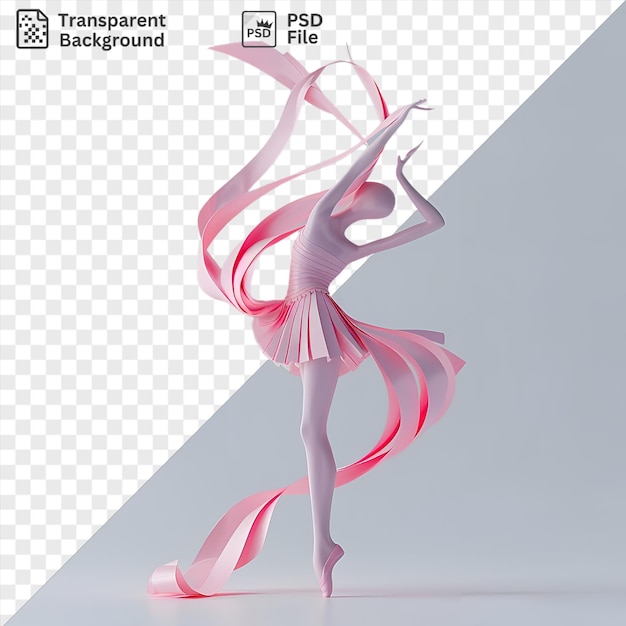 Transparent background 3d gymnast performing a routine with a pink and white leg visible in the foreground