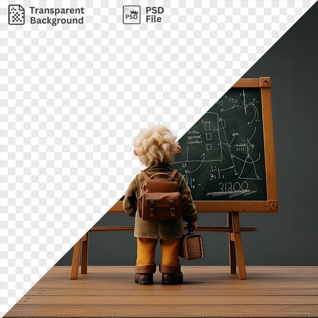 PSD transparent background 3d mathematician solving complex equations on a chalkboard